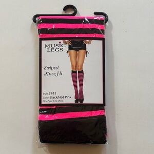 Music Legs | Striped Knee Hi | Black & HOT Pink | OS The Art Of Stockings NWT